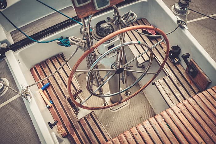 Steering wheel on a yacht