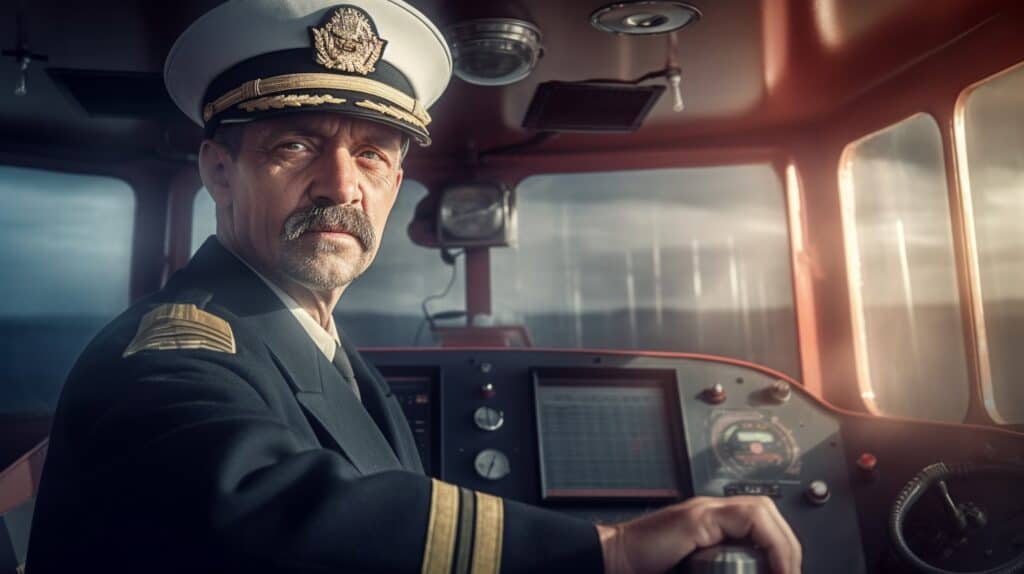 Captain On Tugboat Deck